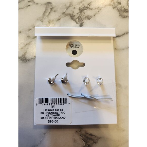 Giani Bernini Sterling Silver Earring Trio Set Hoops & Studs CZ Textured Designs - Picture 4 of 4